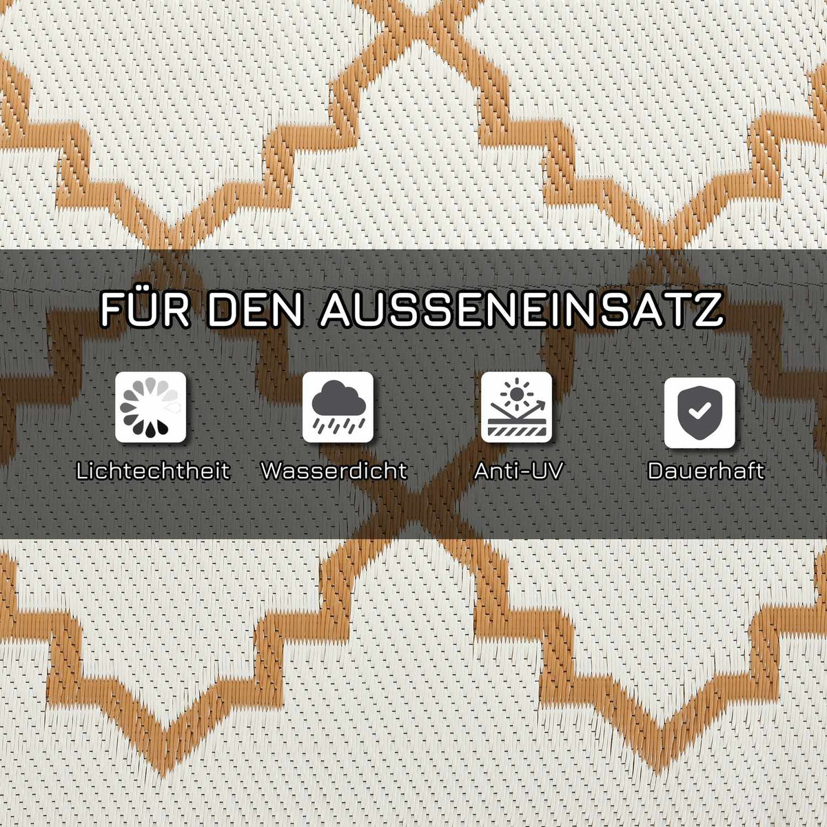 Outdoor Rug Weatherproof Plastic Rug Reversible Rug With Carry Bag 182 X 274 Cm Brown + Cream White For Garden Camping