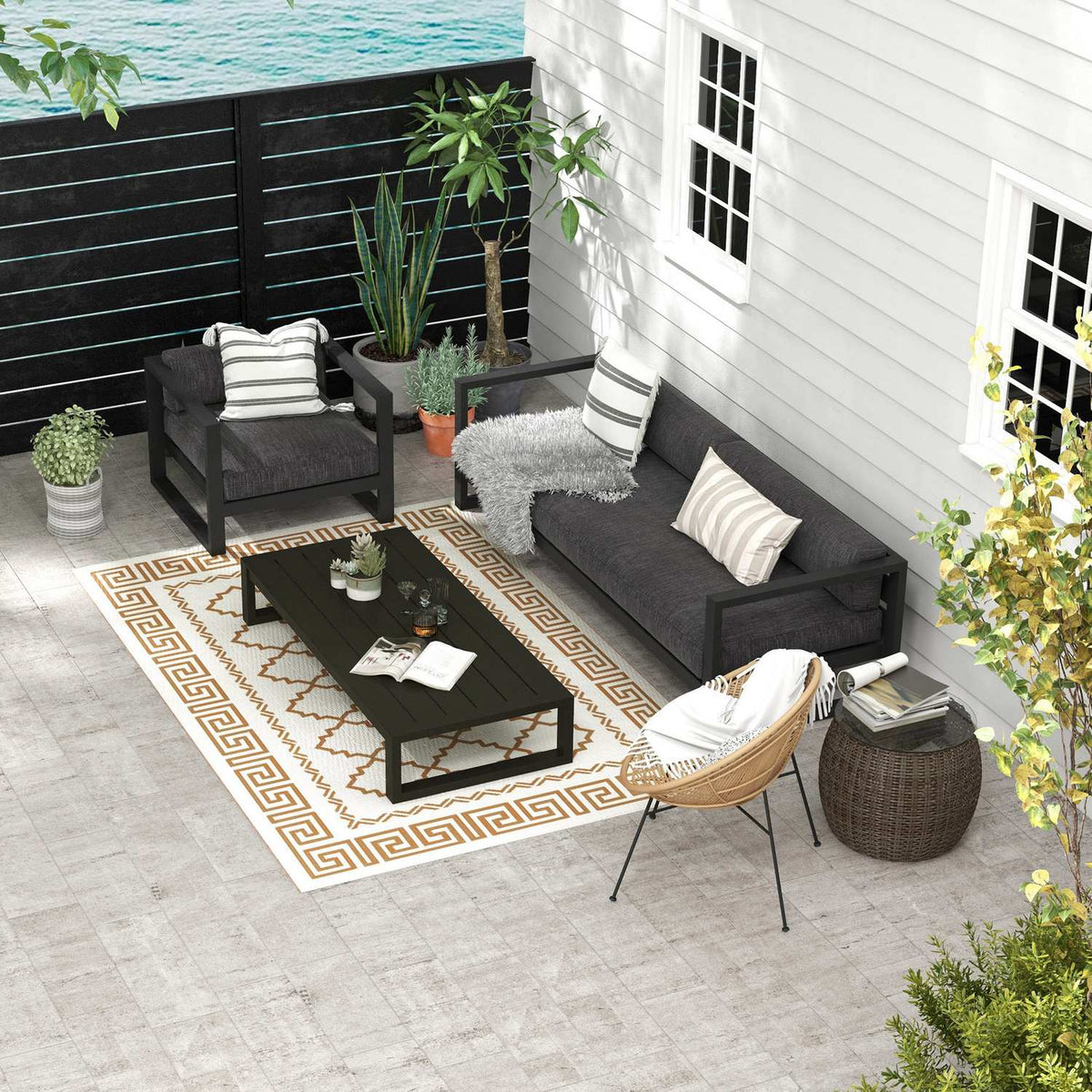 Outdoor Rug Weatherproof Plastic Rug Reversible Rug With Carry Bag 182 X 274 Cm Brown + Cream White For Garden Camping