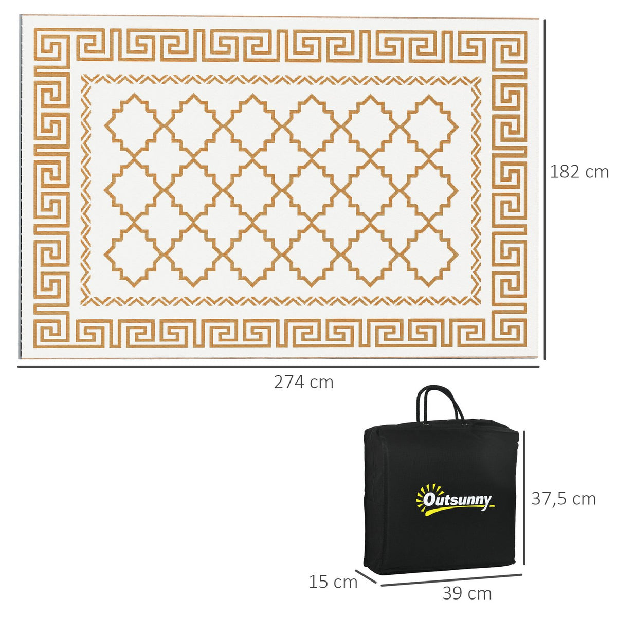 Outdoor Rug Weatherproof Plastic Rug Reversible Rug With Carry Bag 182 X 274 Cm Brown + Cream White For Garden Camping
