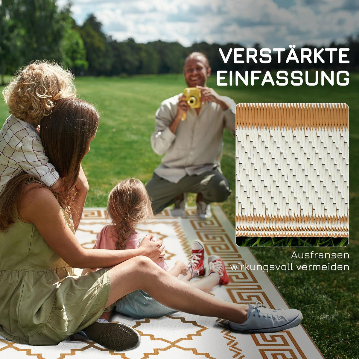 Outdoor Rug Weatherproof Plastic Rug Reversible Rug With Carry Bag 182 X 274 Cm Brown + Cream White For Garden Camping