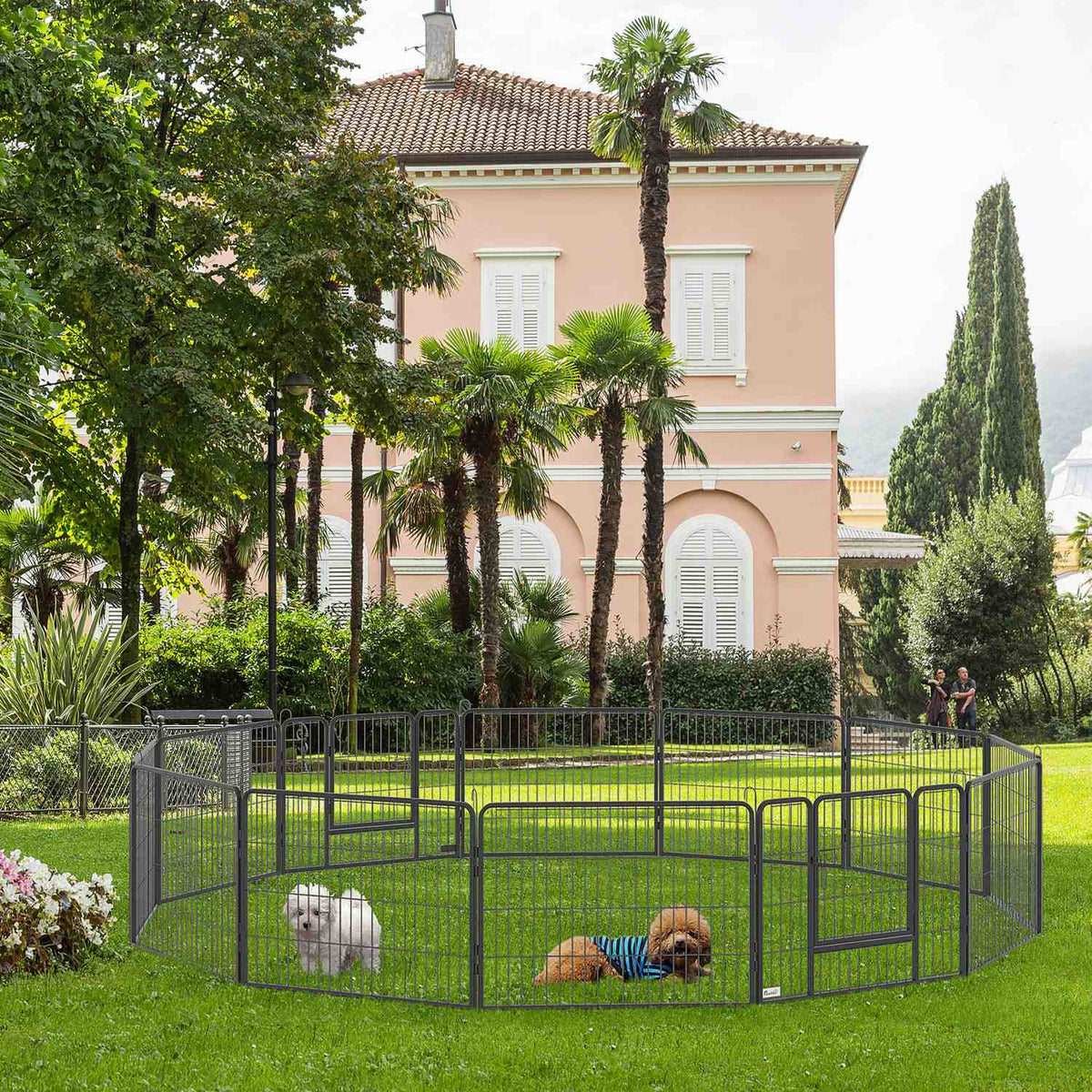 Outdoor Run, 60Cm High Puppy Run With Door, Puppy Playpen, Dog Playpen With 12 Panels, Outdoor Dog Run, Steel, Black