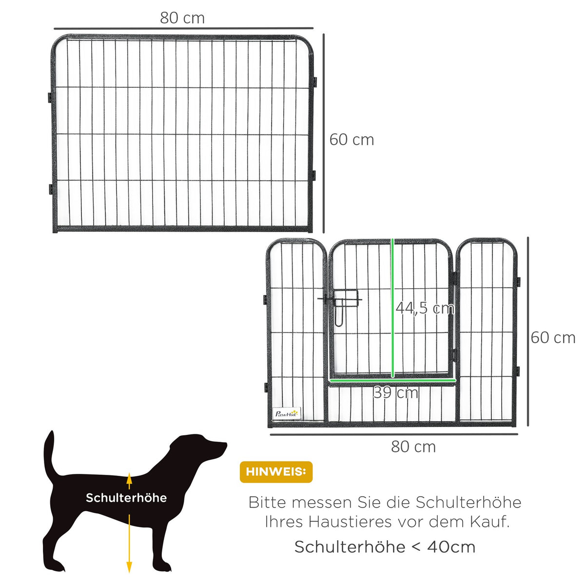 Outdoor Run, 60Cm High Puppy Run With Door, Puppy Playpen, Dog Playpen With 12 Panels, Outdoor Dog Run, Steel, Black