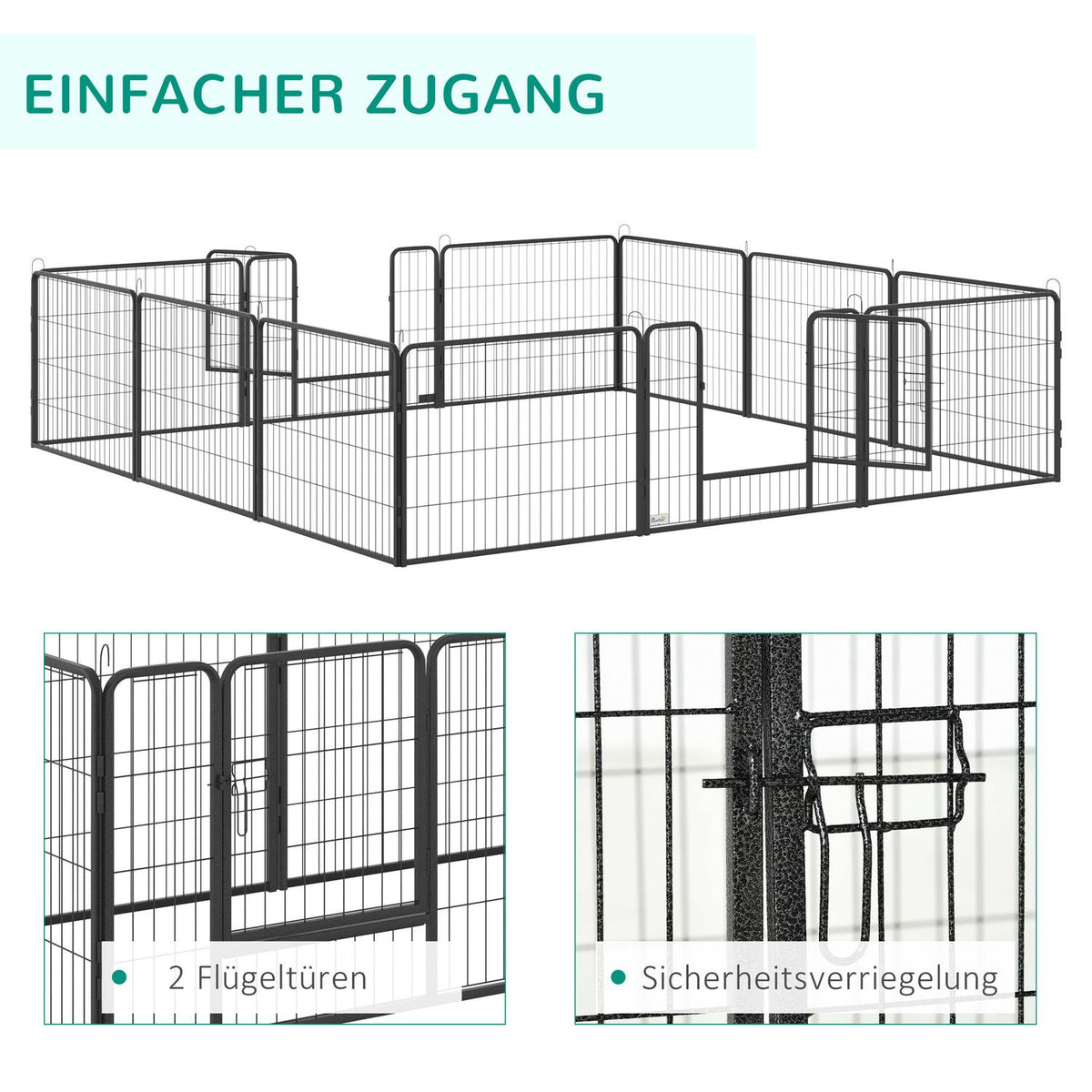 Outdoor Run, 60Cm High Puppy Run With Door, Puppy Playpen, Dog Playpen With 12 Panels, Outdoor Dog Run, Steel, Black