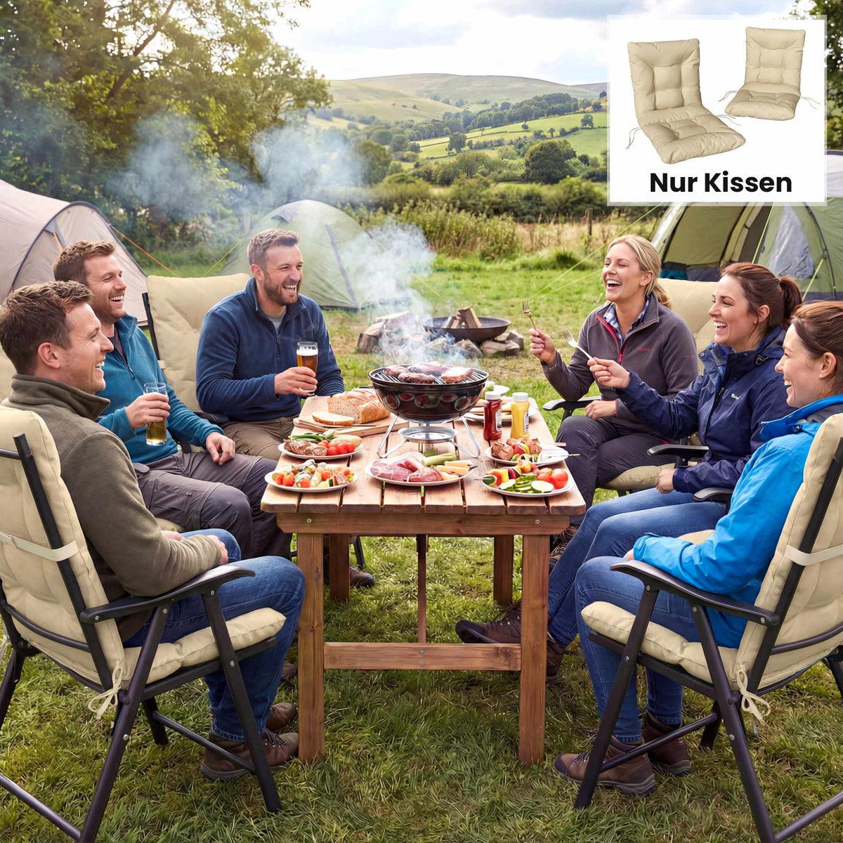 Outdoor Seat Cushions Set, 8cm Thick, Beige, 120x50 cm
