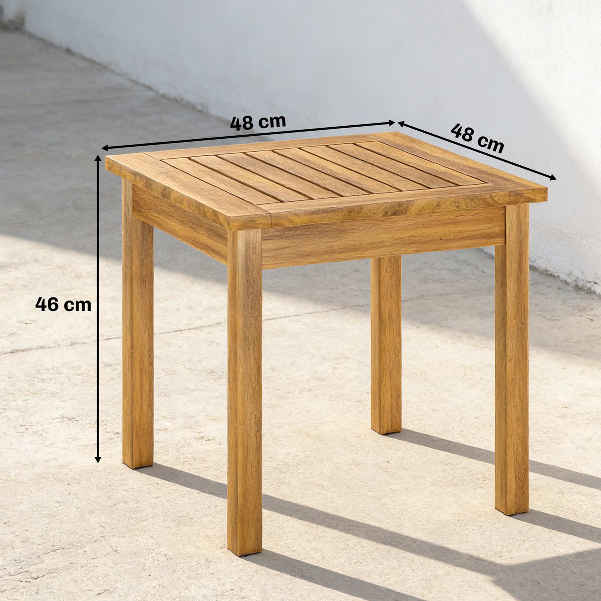Outdoor Side Table, 48x48 cm Acacia Wood, Adjustable Feet