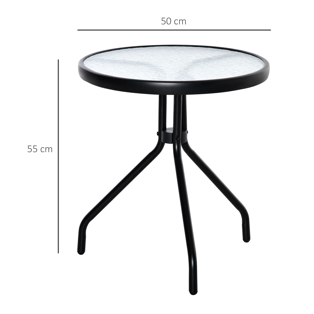 Outdoor Side Table, Round Glass Top, Metal Frame, Ø50x55 cm
