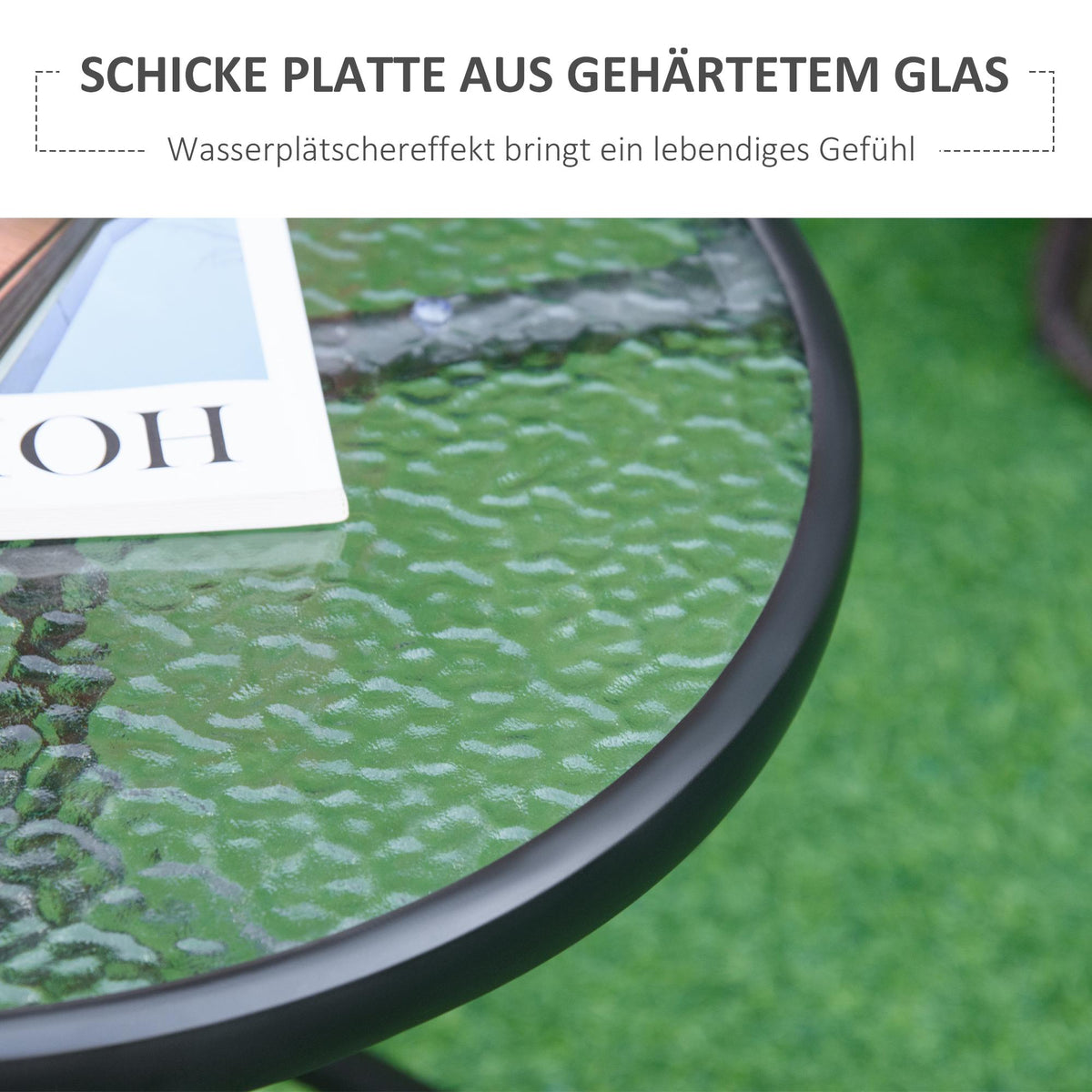 Outdoor Side Table, Round Glass Top, Metal Frame, Ø50x55 cm