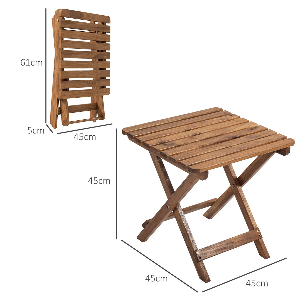 Outdoor Side Table Set Of 2 Folding Table Wood Garden Balcony Teak 45X45X45Cm