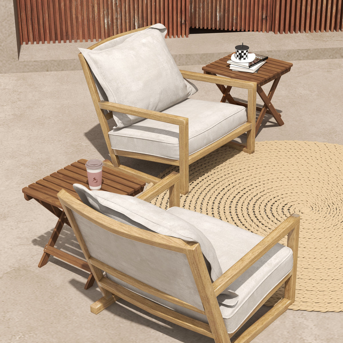 Outdoor Side Table Set Of 2 Folding Table Wood Garden Balcony Teak 45X45X45Cm