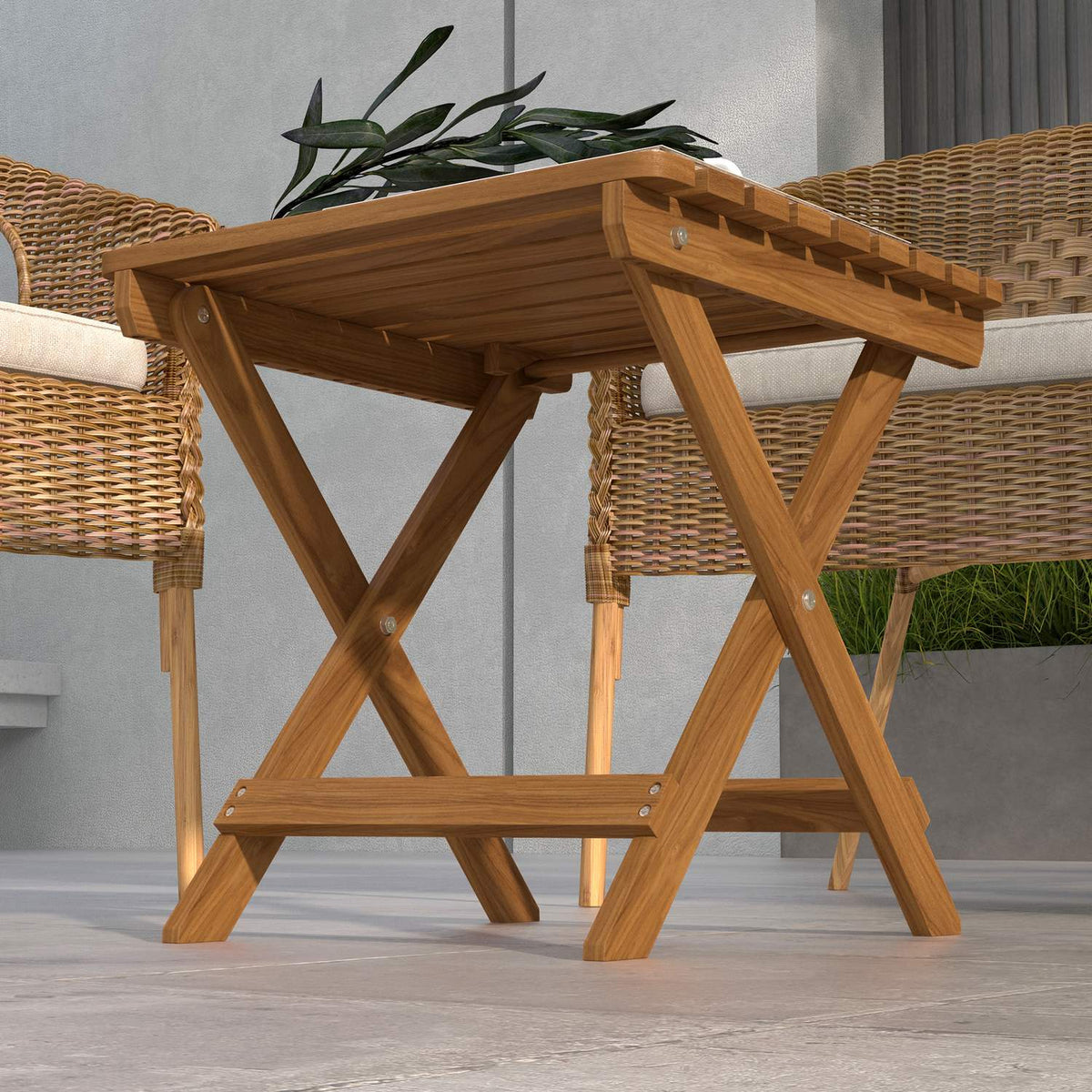 Outdoor Side Table Set Of 2 Folding Table Wood Garden Balcony Teak 45X45X45Cm