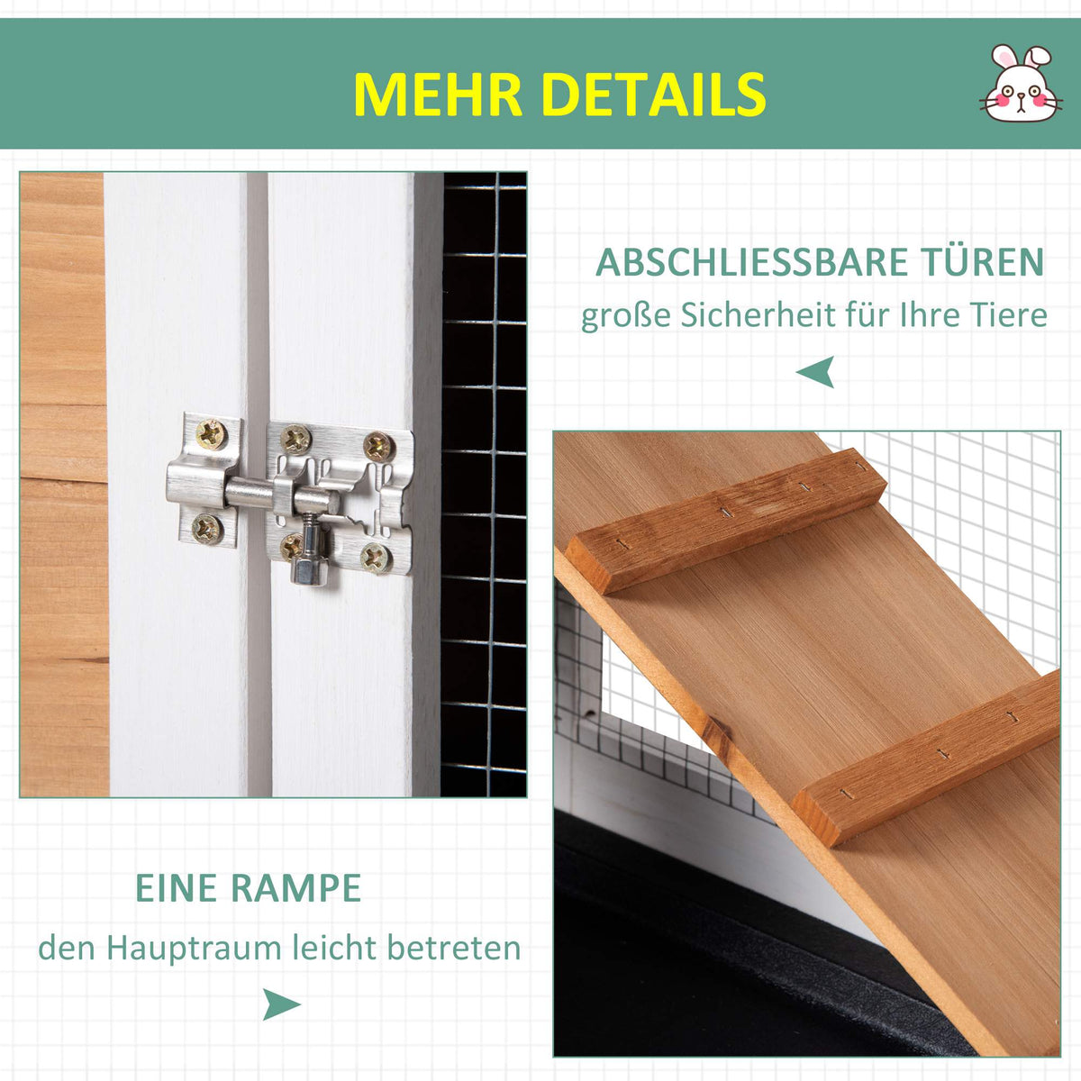 Outdoor Small Animal Hutch with Ramp, Asphalt Roof, Wood