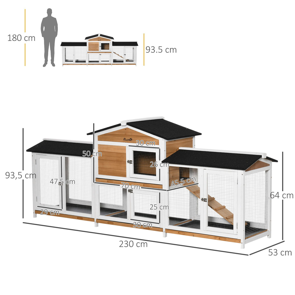 Outdoor Small Animal Hutch with Ramp, Asphalt Roof, Wood