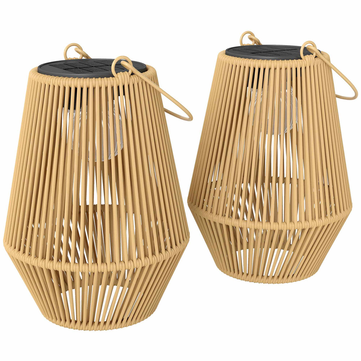 Outdoor Solar Lantern Set, Hanging Rattan, IP44 Waterproof