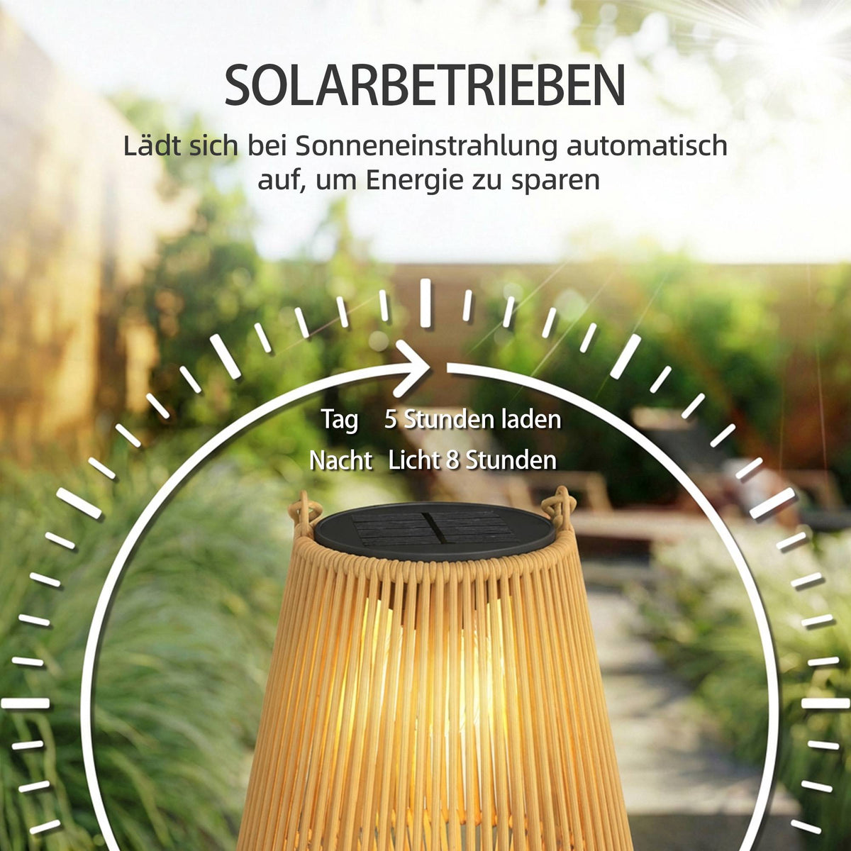 Outdoor Solar Lantern Set, Hanging Rattan, IP44 Waterproof
