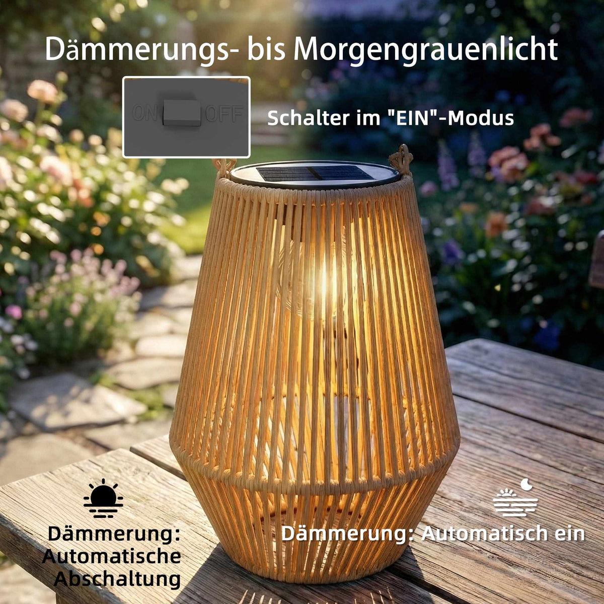 Outdoor Solar Lantern Set, Hanging Rattan, IP44 Waterproof