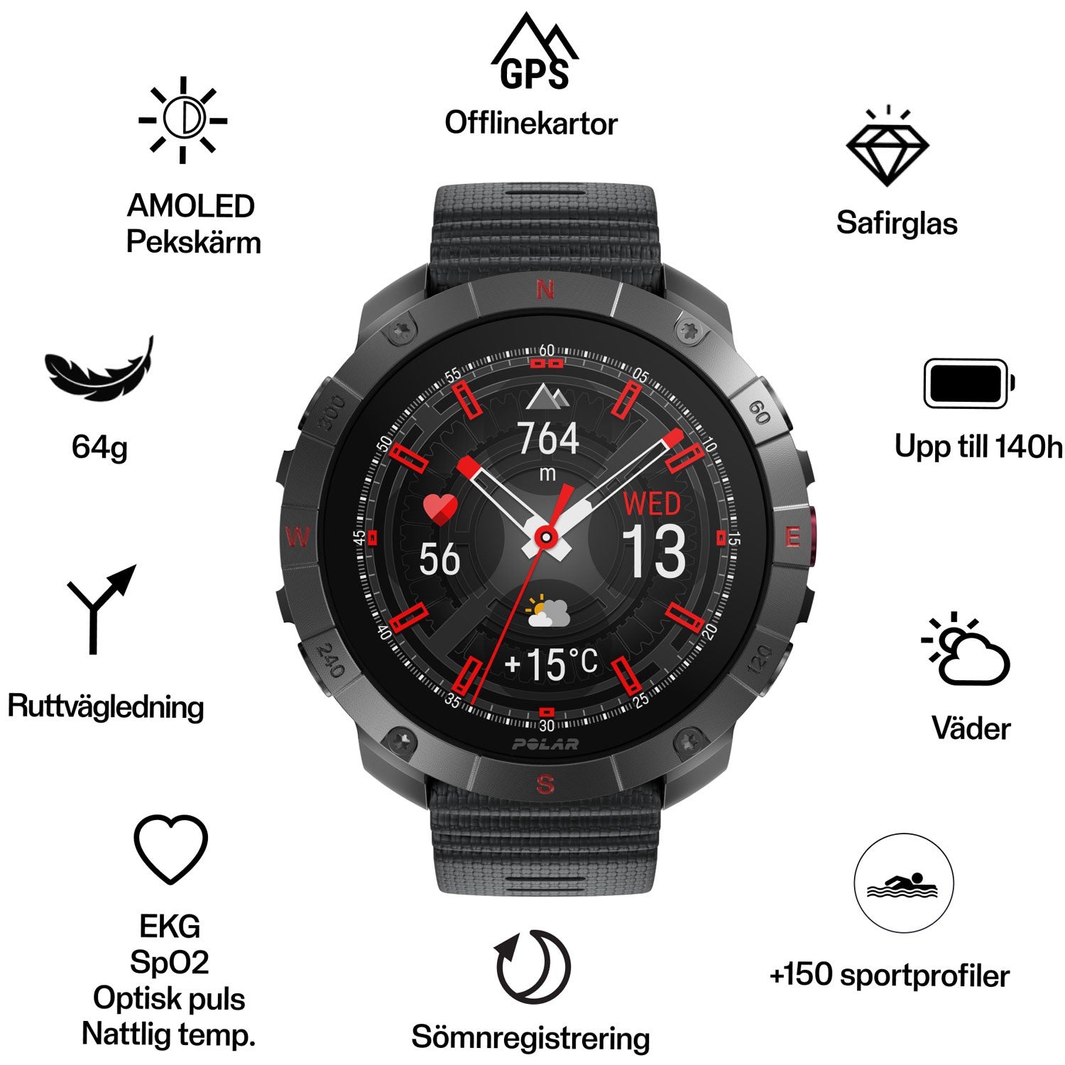 Outdoor Sports Watch, Titanium, AMOLED Sapphire Display