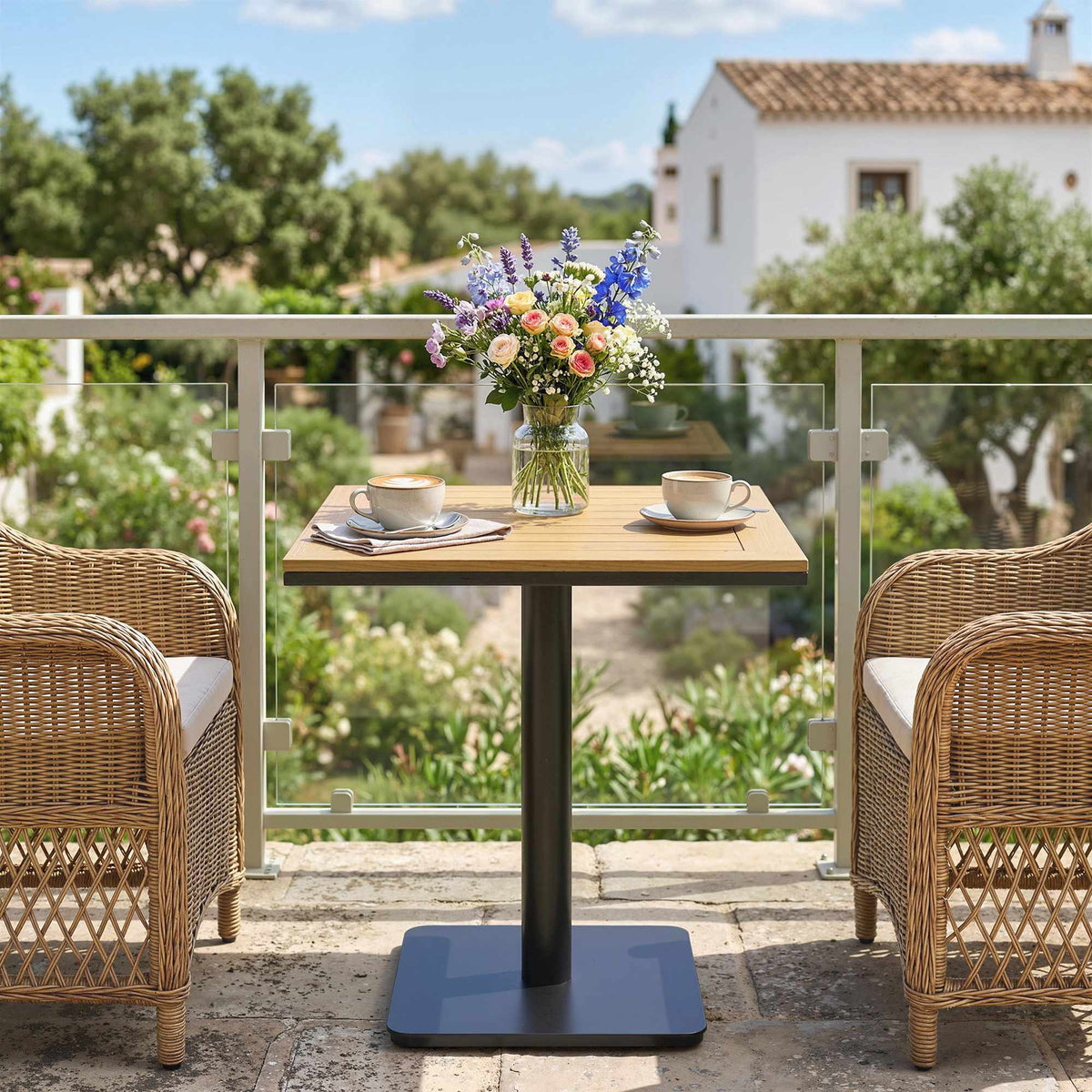 Outdoor Square Table, 70x70 cm, Weatherproof Wood-Look