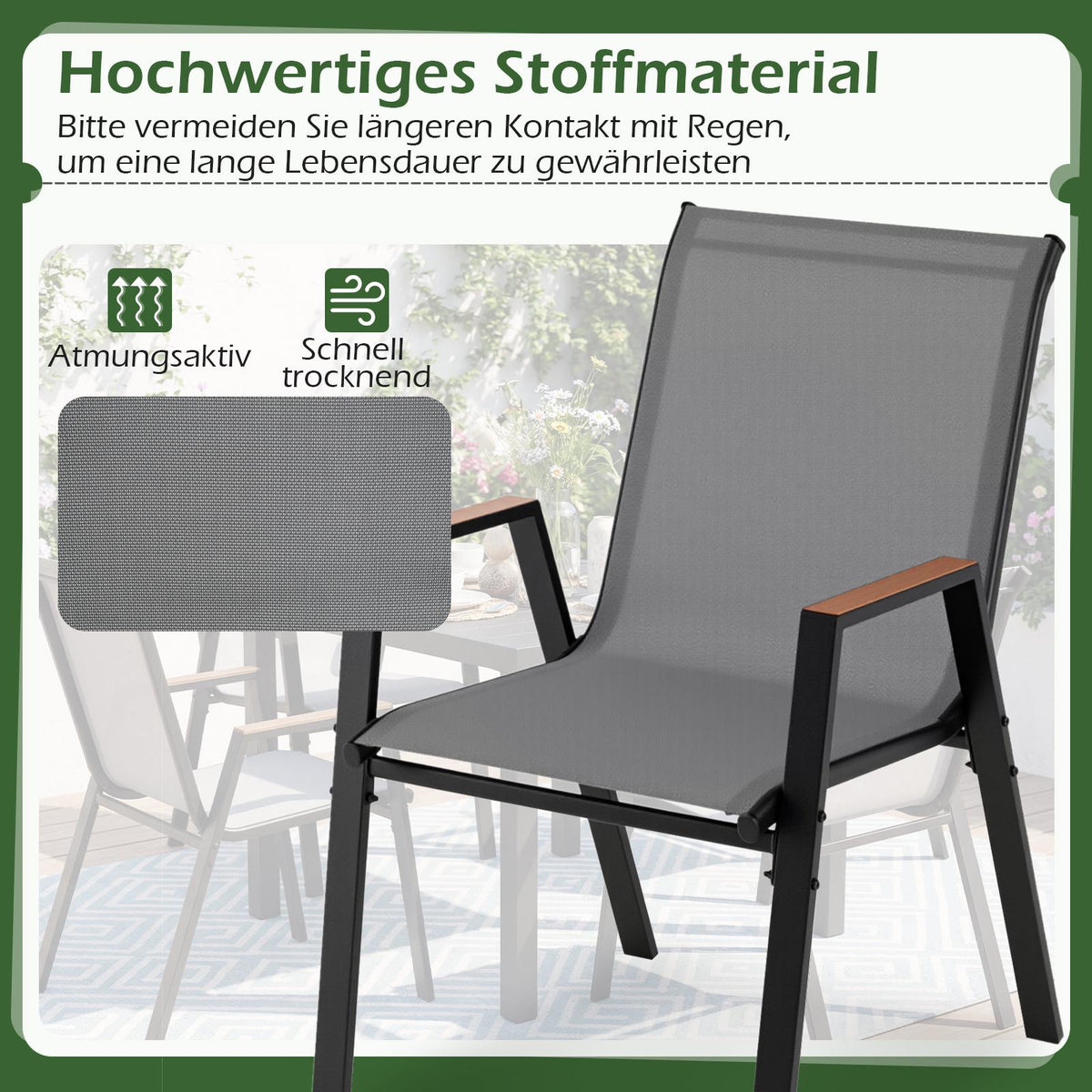 Outdoor Stackable Garden Chairs Set, Breathable Teslin Fabric