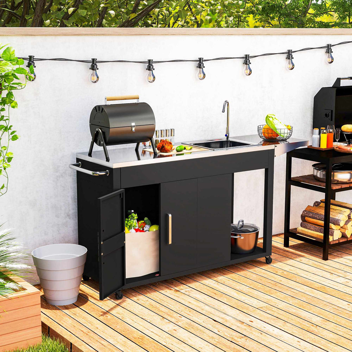 Outdoor Stainless Steel Grill Cart with Sink Station