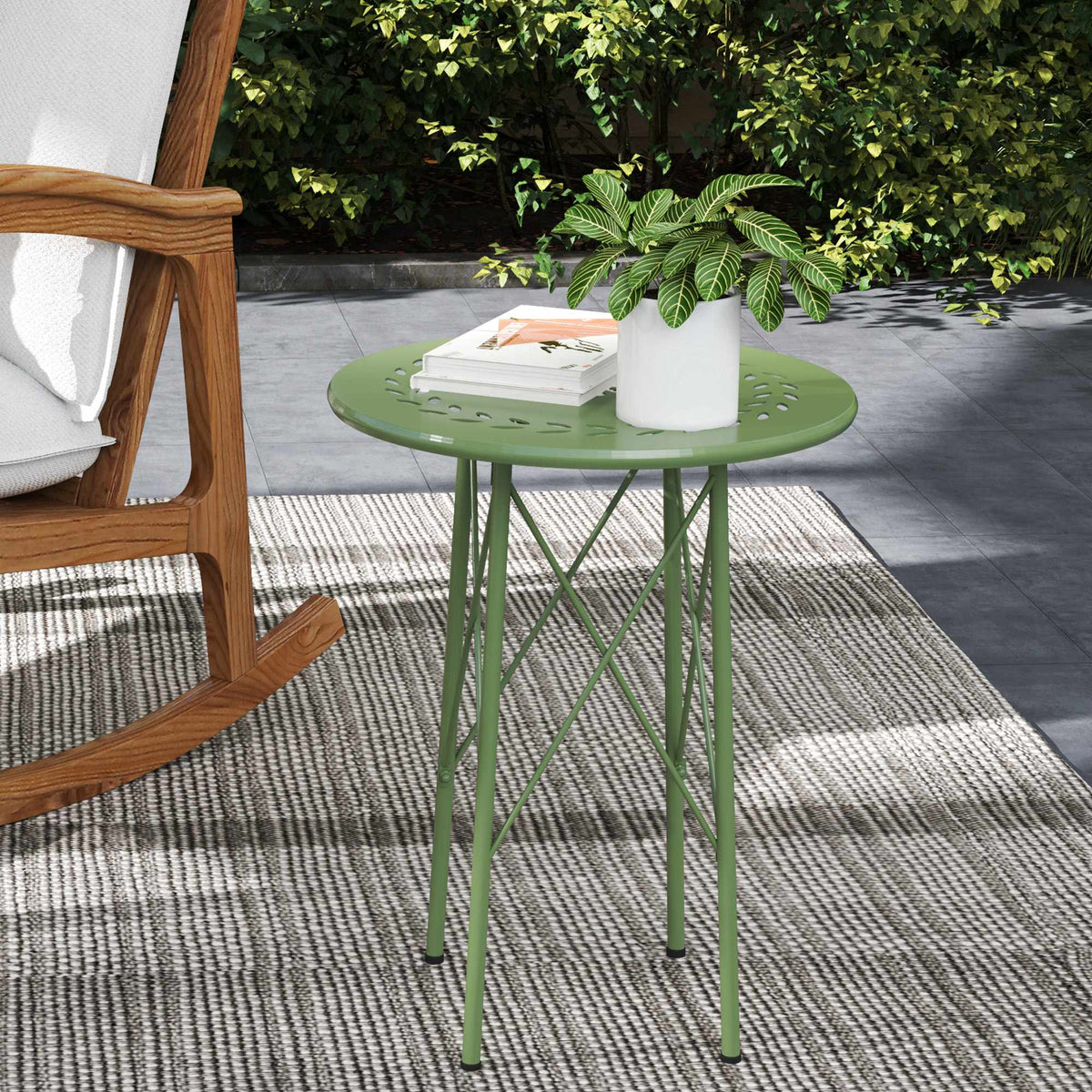 Outdoor Steel Coffee Table, Floral Design, Adjustable Pads