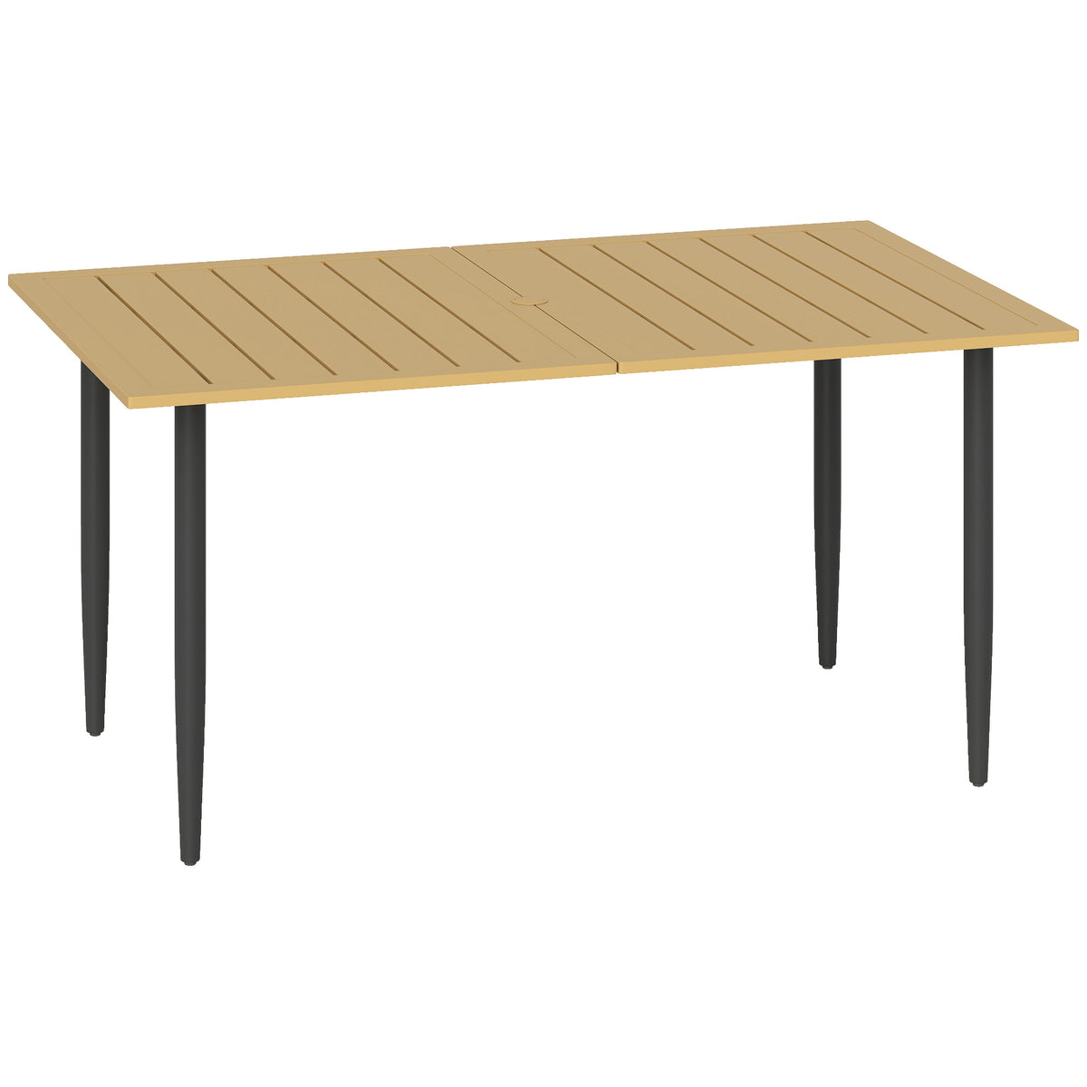 Outdoor Steel Patio Table with Umbrella Hole, 150x90 cm, Brown