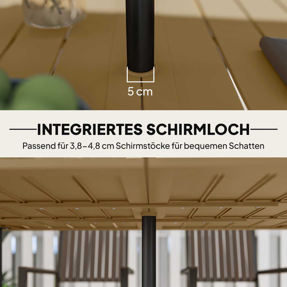 Outdoor Steel Patio Table with Umbrella Hole, 150x90 cm, Brown