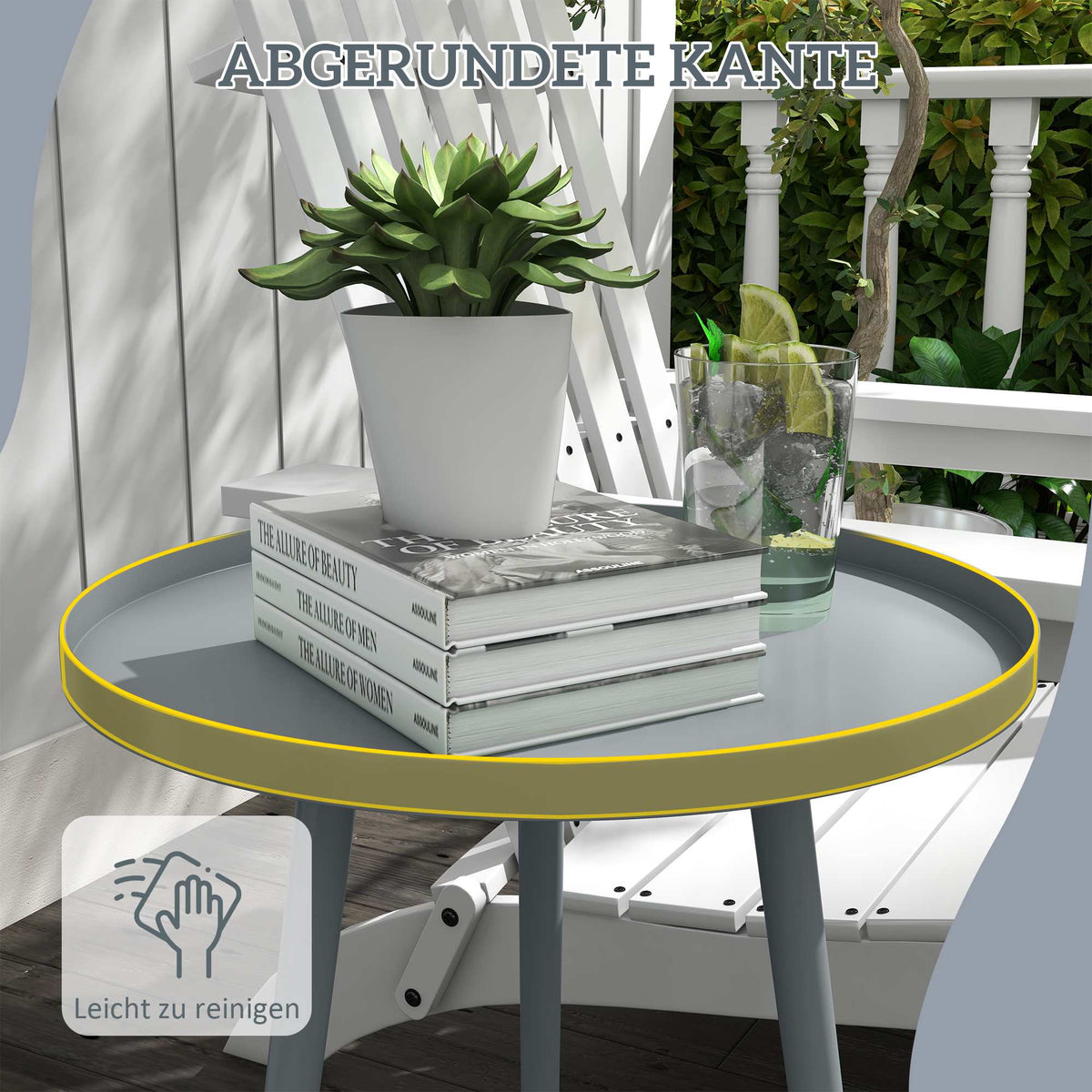 Outdoor Steel Side Table, Round, Grey, Ø40 x 50H cm