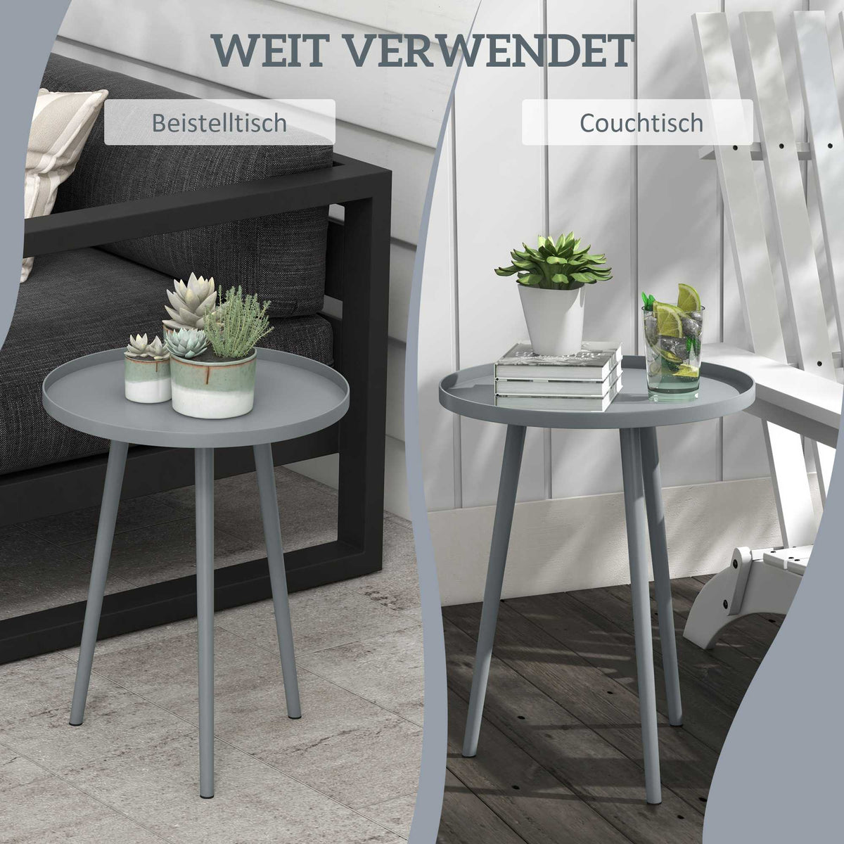Outdoor Steel Side Table, Round, Grey, Ø40 x 50H cm