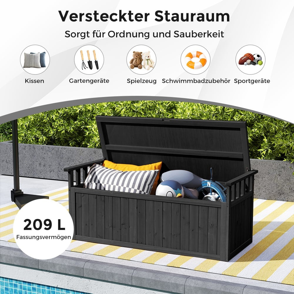 Outdoor Storage Bench, 2-Seater with Armrests, Black