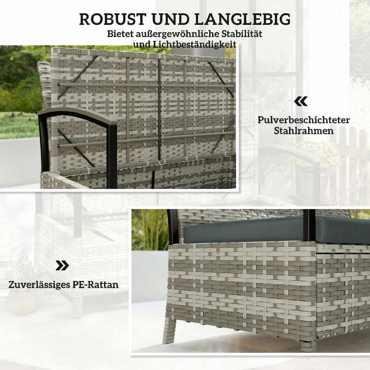 Outdoor Storage Bench, 2-Seater with Cushion, 125L, Dark Grey