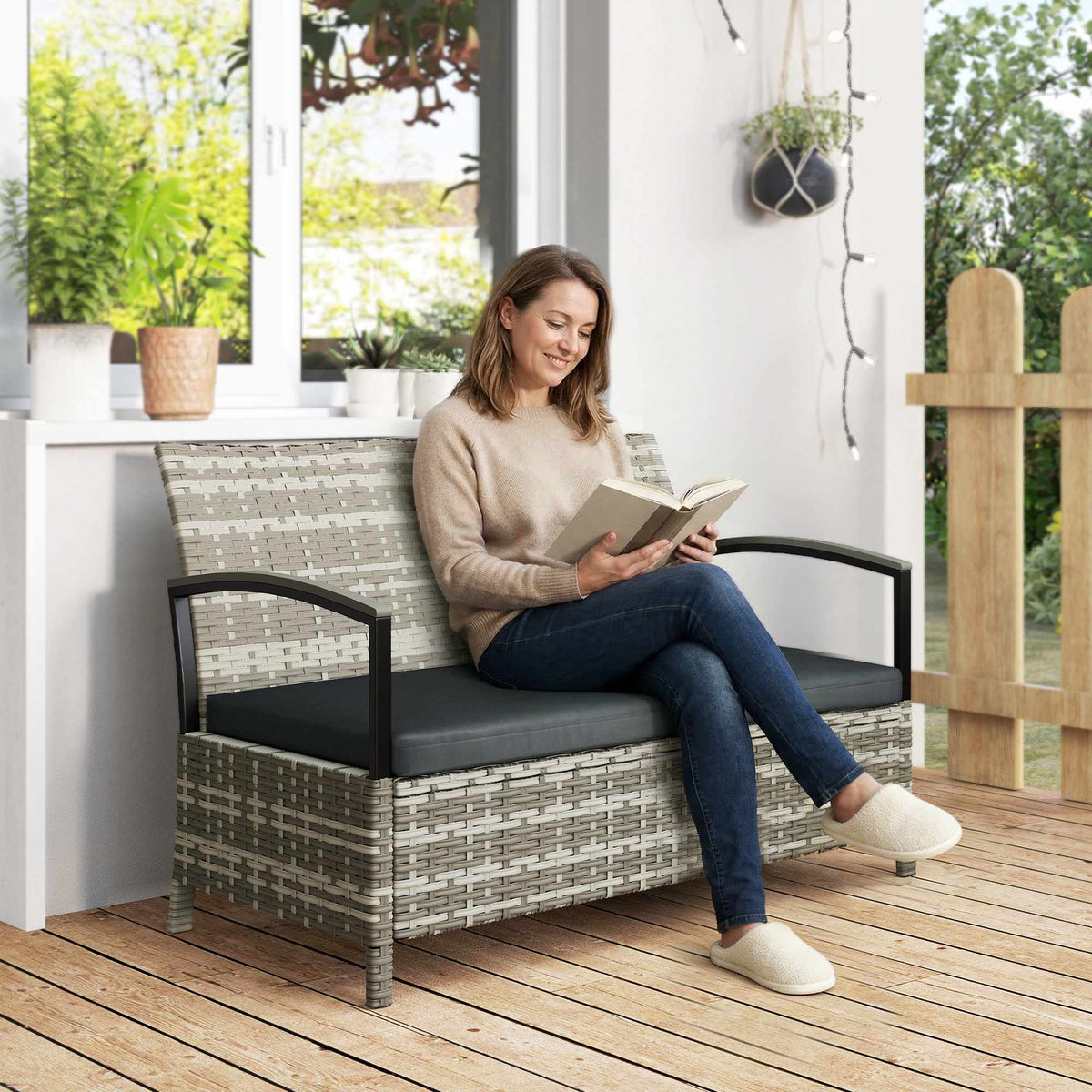 Outdoor Storage Bench, 2-Seater with Cushion, 125L, Dark Grey