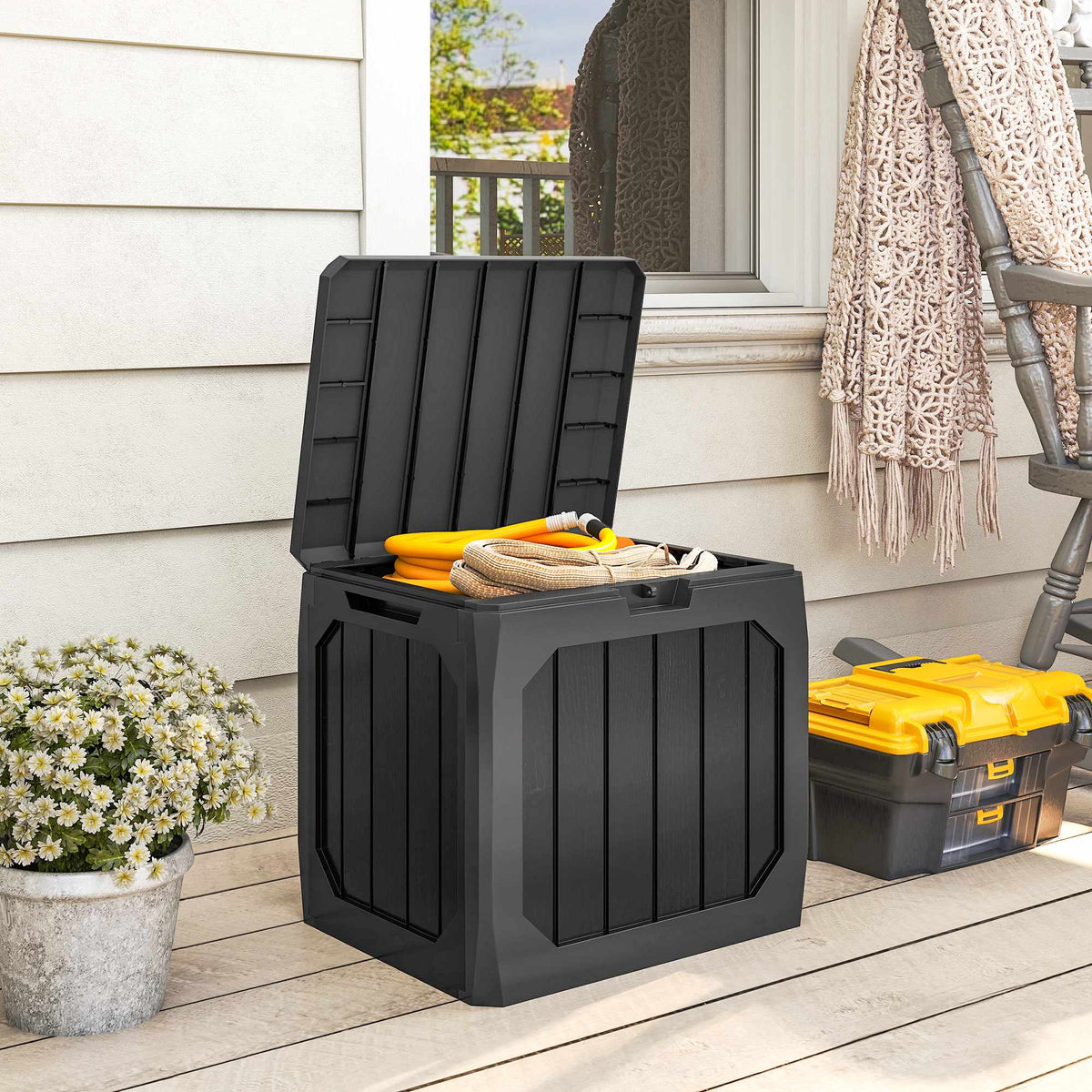 Outdoor Storage Box, 121L, Black, Weatherproof, Lockable