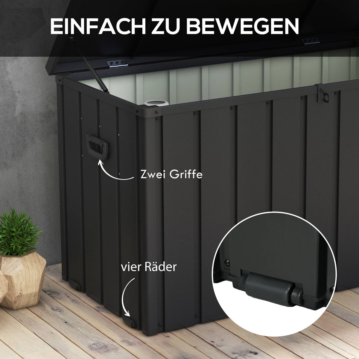 Outdoor Storage Box, 450L Capacity, Steel Frame, Dark Grey