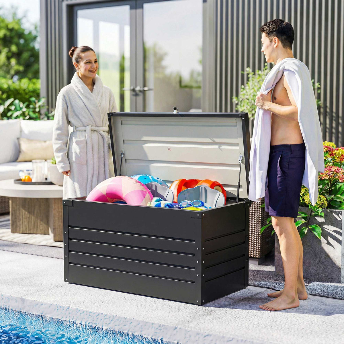 Outdoor Storage Box, 450L Steel, Lockable, Waterproof