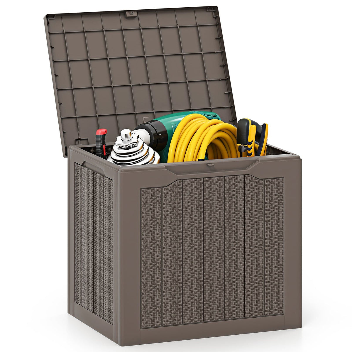 Outdoor Storage Box 96L, Lockable Lid, Rattan Look, Brown