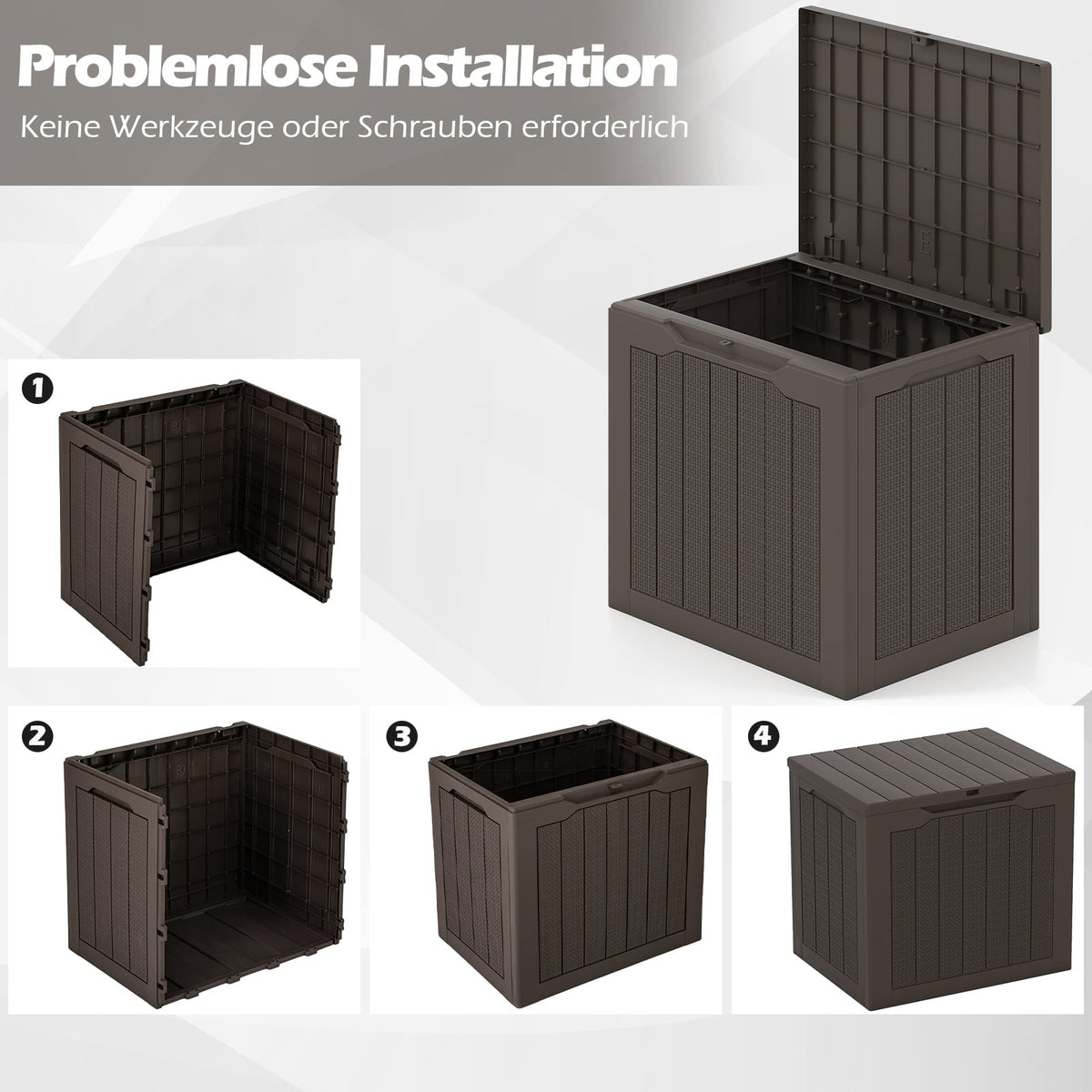 Outdoor Storage Box 96L, Lockable Lid, Rattan Look, Brown
