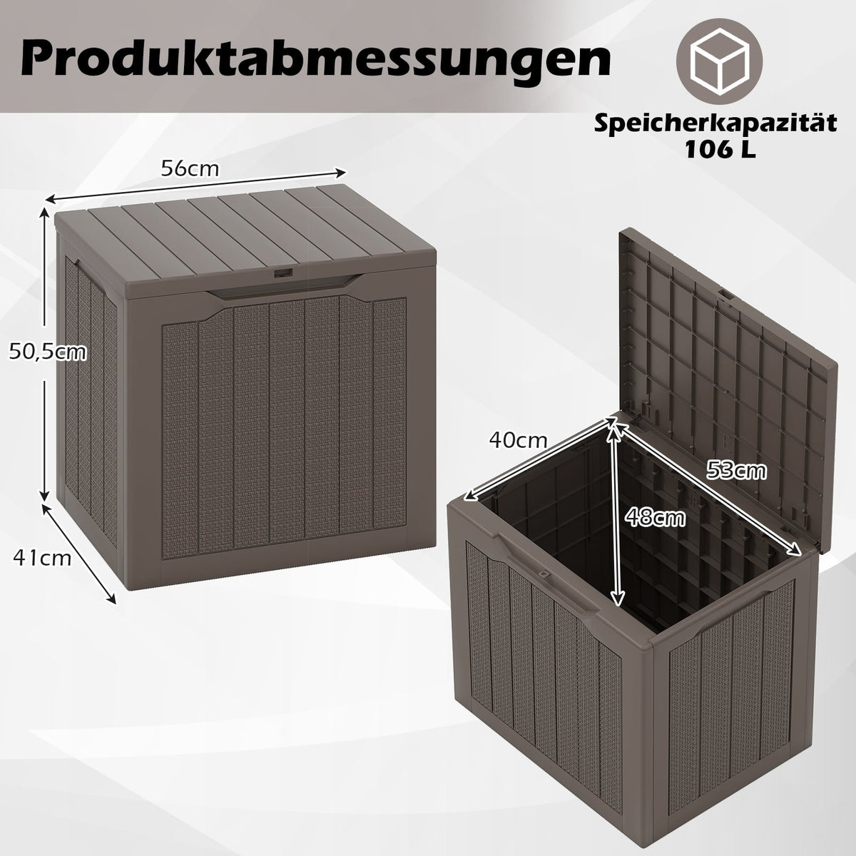 Outdoor Storage Box 96L, Lockable Lid, Rattan Look, Brown