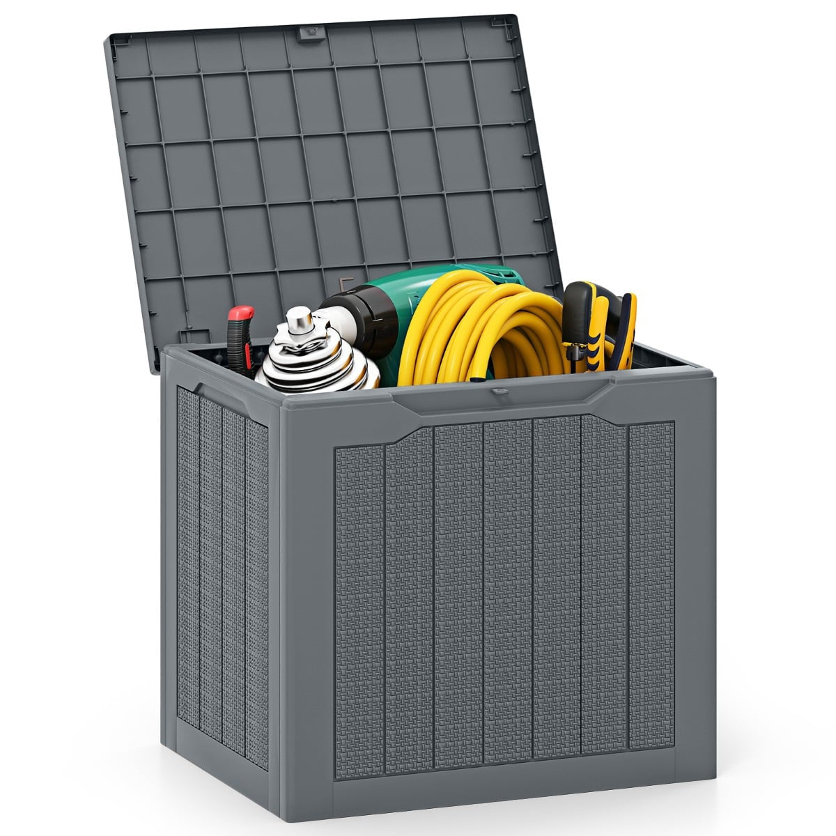 Outdoor Storage Box 96L, Lockable Lid, Rattan Look, Grey