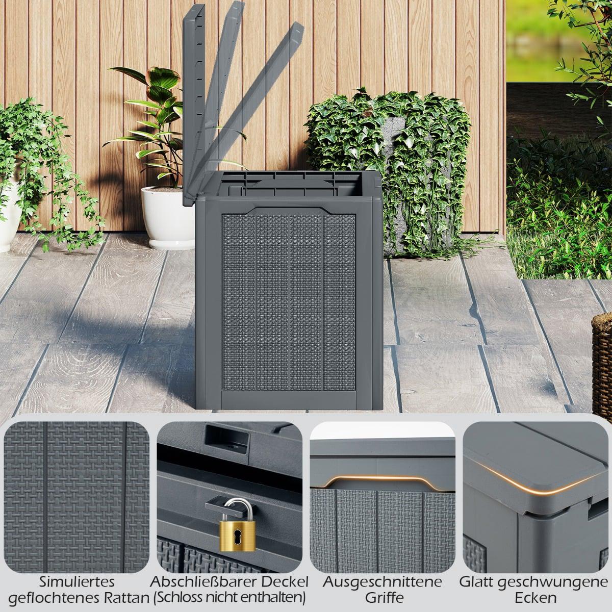 Outdoor Storage Box 96L, Lockable Lid, Rattan Look, Grey
