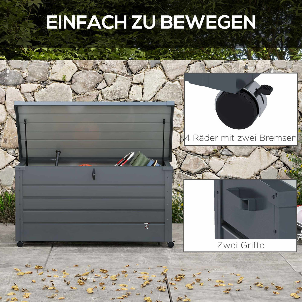 Outdoor Storage Box, Waterproof, 311L, Dark Grey, Steel