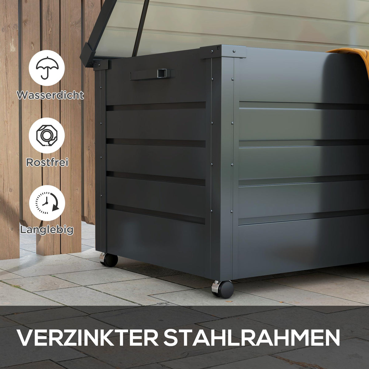 Outdoor Storage Box, Waterproof, 311L, Dark Grey, Steel