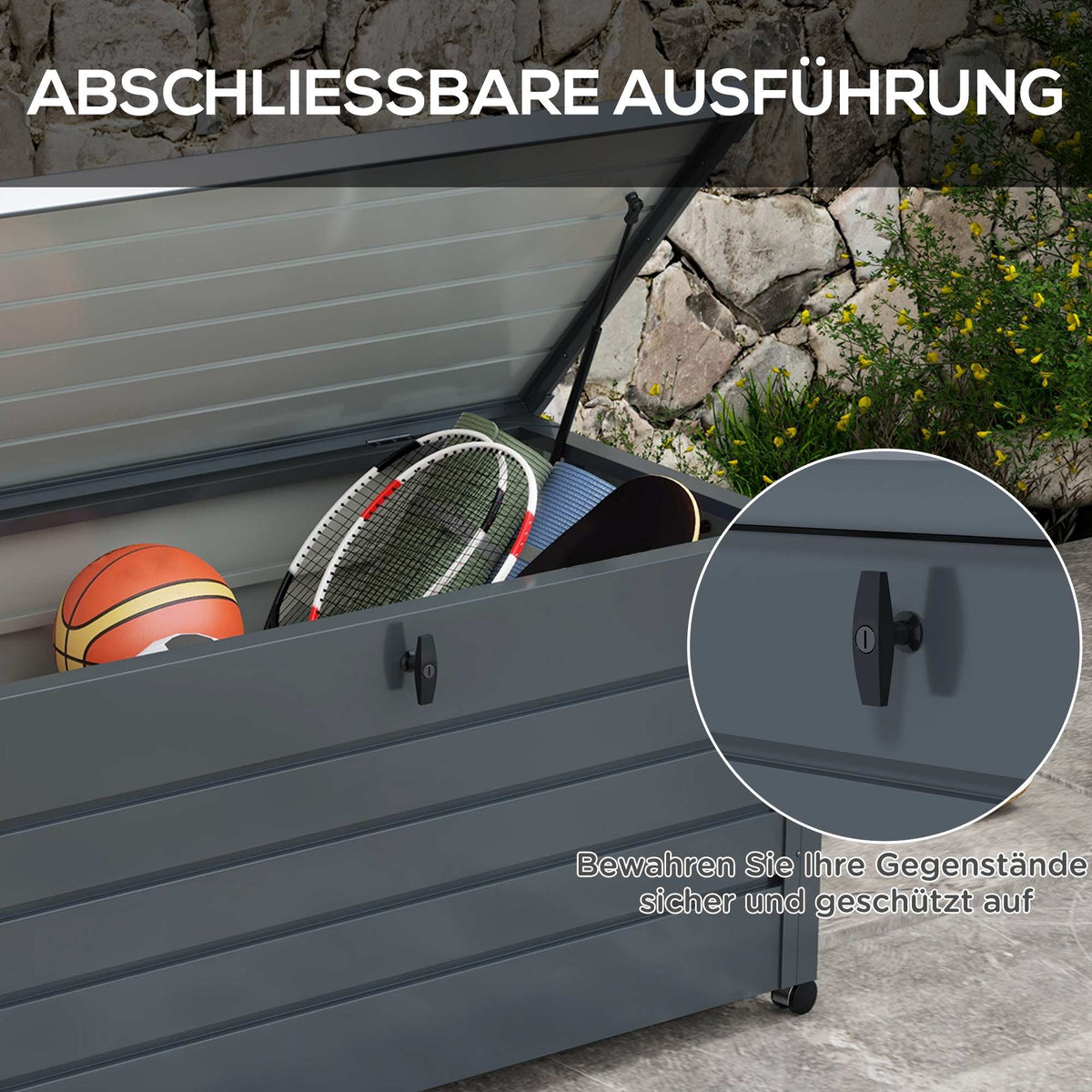 Outdoor Storage Box, Waterproof, 311L, Dark Grey, Steel