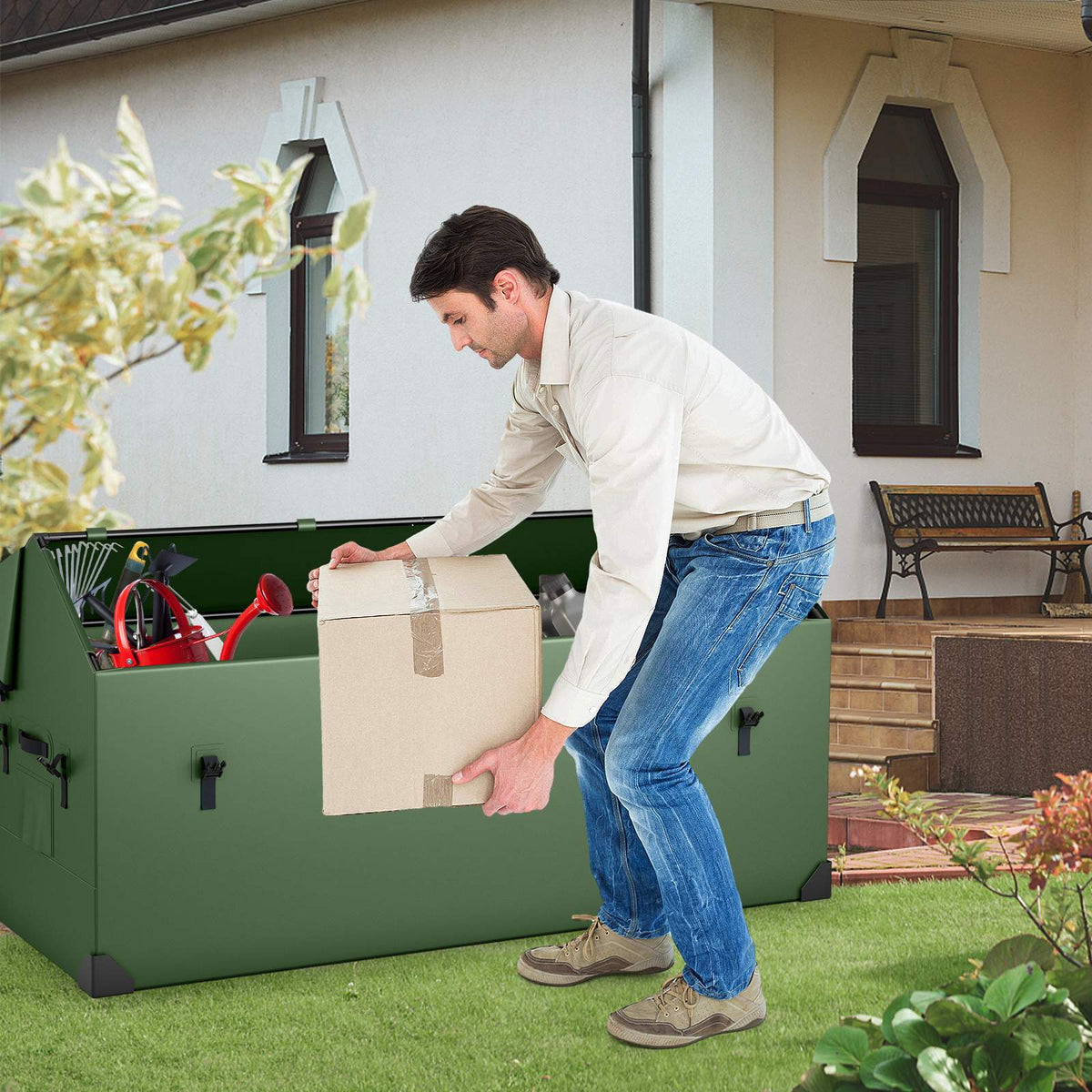 Outdoor Storage Box, Waterproof, Ventilated, 658L, Green