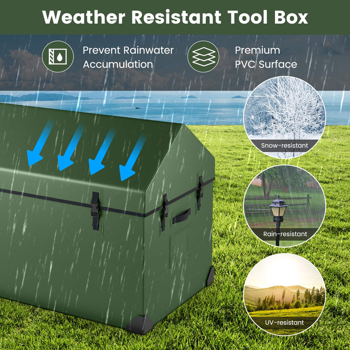 Outdoor Storage Box, Waterproof, Ventilated, 658L, Green