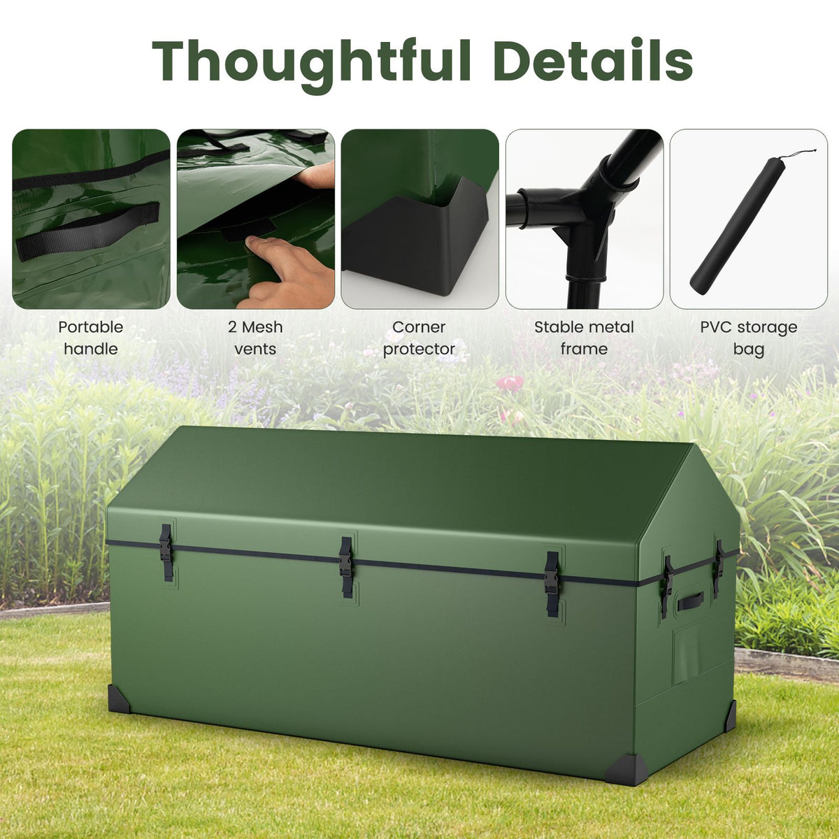Outdoor Storage Box, Waterproof, Ventilated, 658L, Green