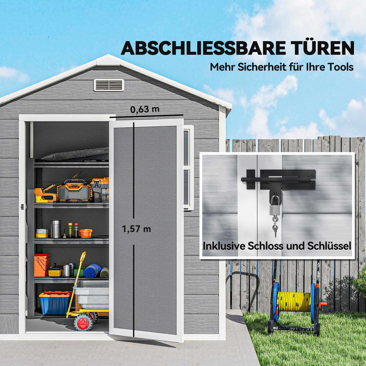 Outdoor Storage Shed, 1.9m², Lockable Door, Slope Roof