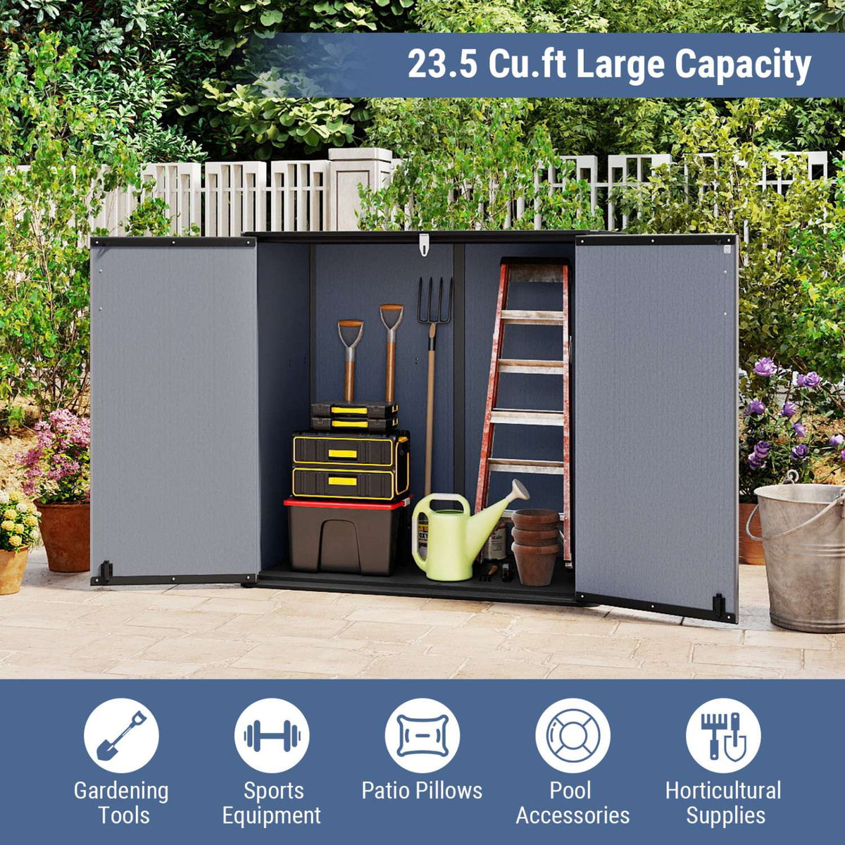 Outdoor Storage Shed, 23.5 Cu.ft, Lockable, Gray
