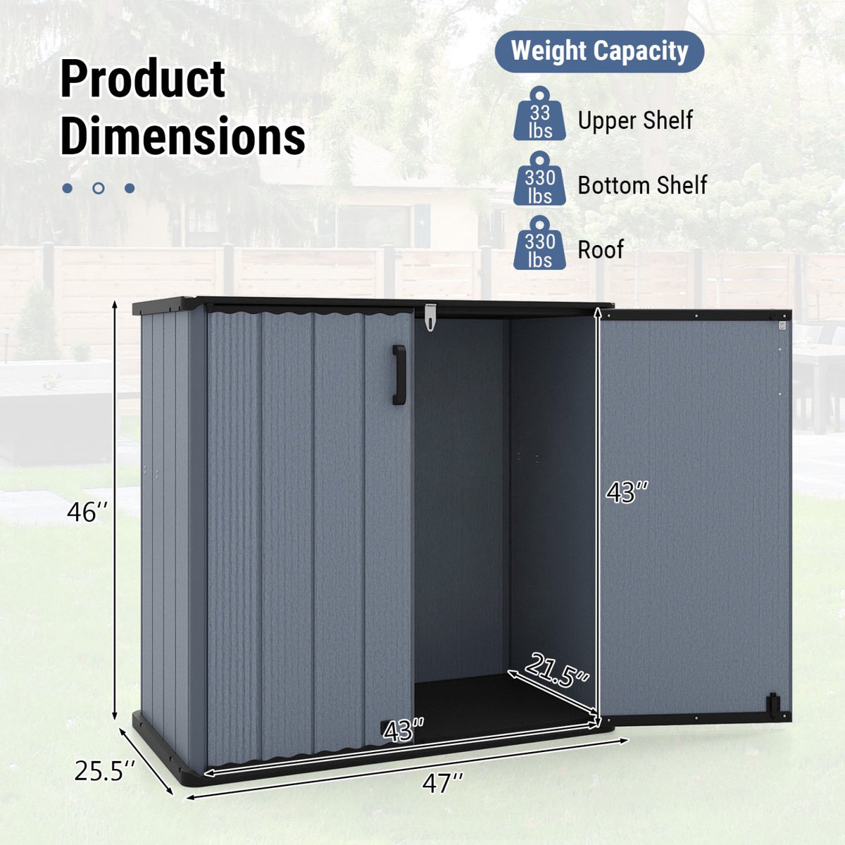 Outdoor Storage Shed, 23.5 Cu.ft, Lockable, Gray