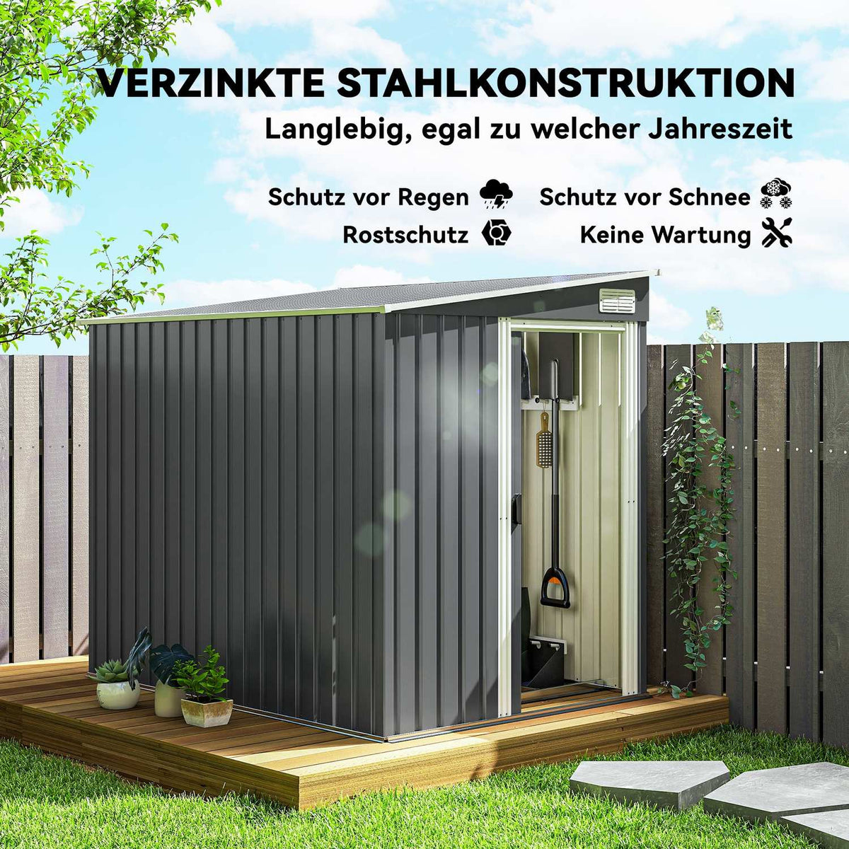 Outdoor Storage Shed, 7x5 ft, Galvanized Steel, Ventilated