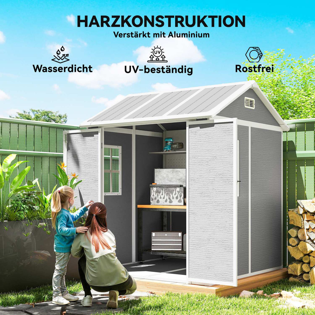 Outdoor Storage Shed, Polypropylene, Waterproof, 181x181x220 cm